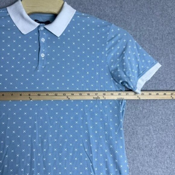 Kenneth Cole New York Men's Light Blue with White Pattern Polo Shirt Size Medium - Picture 5 of 6